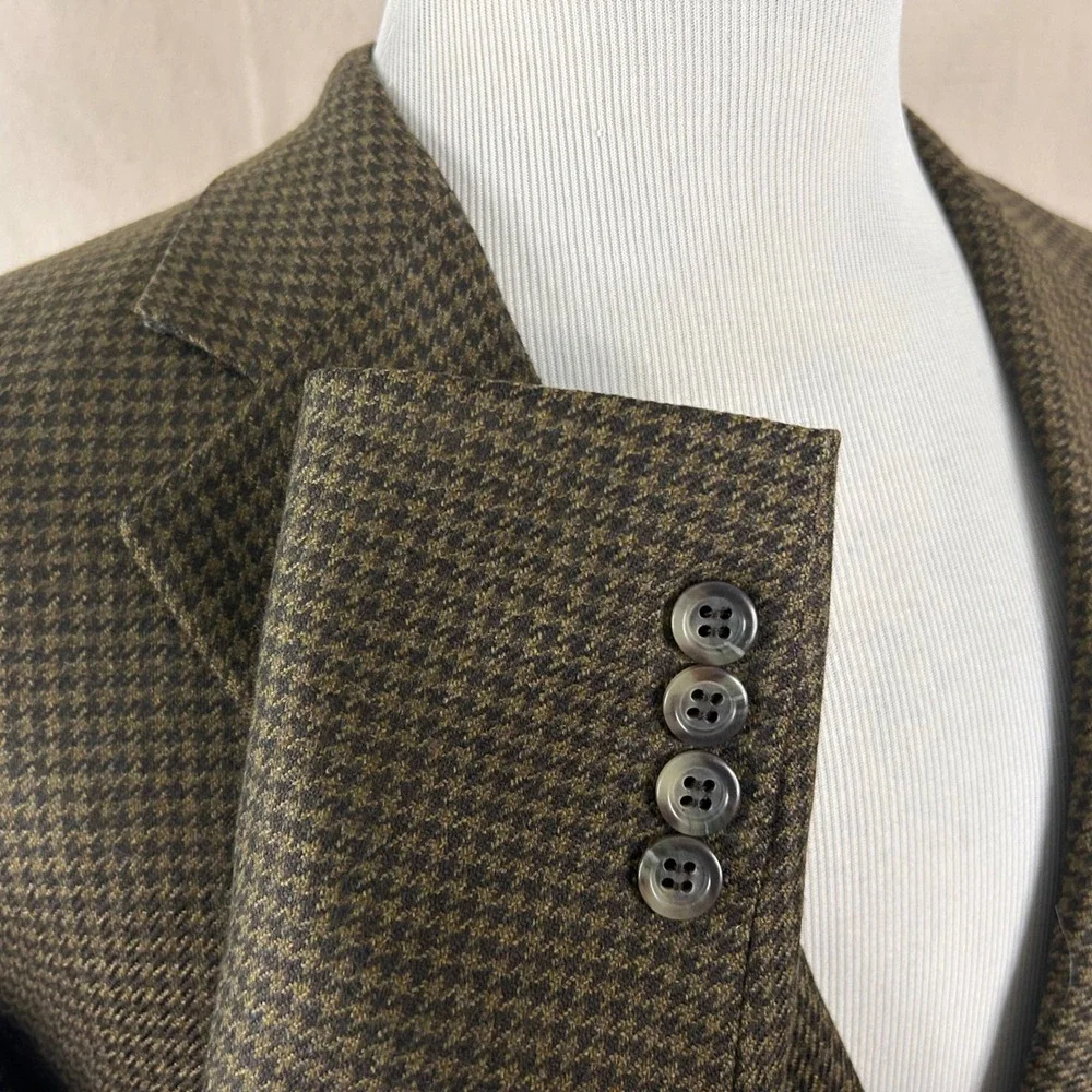 Jack Victor 46L Vitalewood Sport Coat 100% Wool Brown Houndstooth Three Button